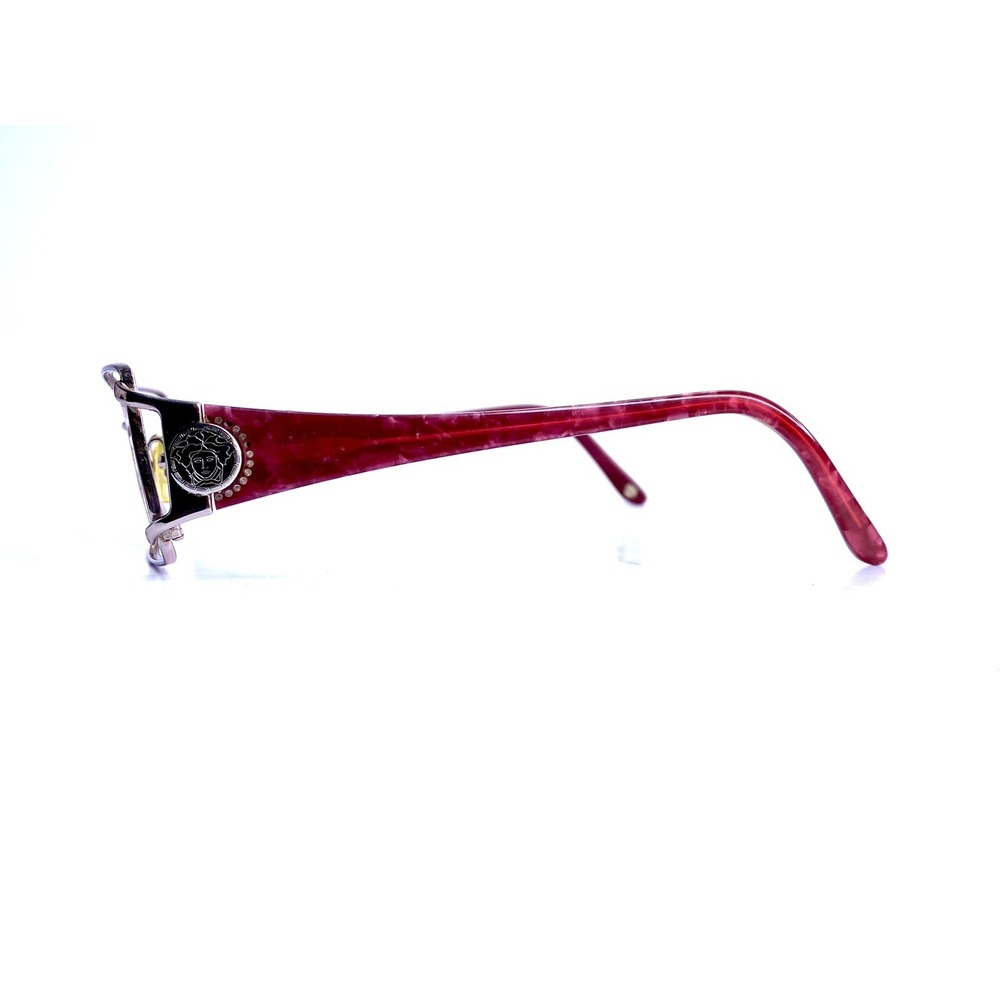 Versace Silver Rectangular Glasses Red Medusa Temples Italy MOD 1142B 51 16 135 - Picture 3 of 8